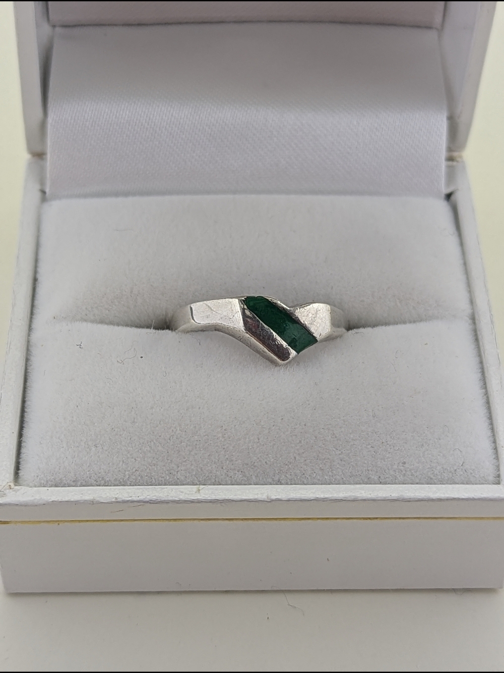 🌟 Vintage Sterling Silver & Green Malachite Inlay Heart Ring 🌟 - Picture 3 of 6